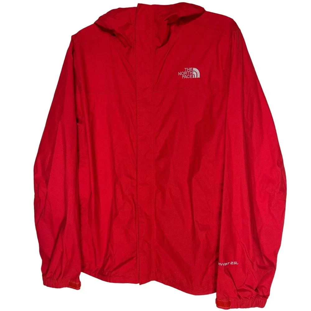 The North Face Mens HyVent 2.5L Windbreaker Jacket Red Hooded Shell Size Medium
